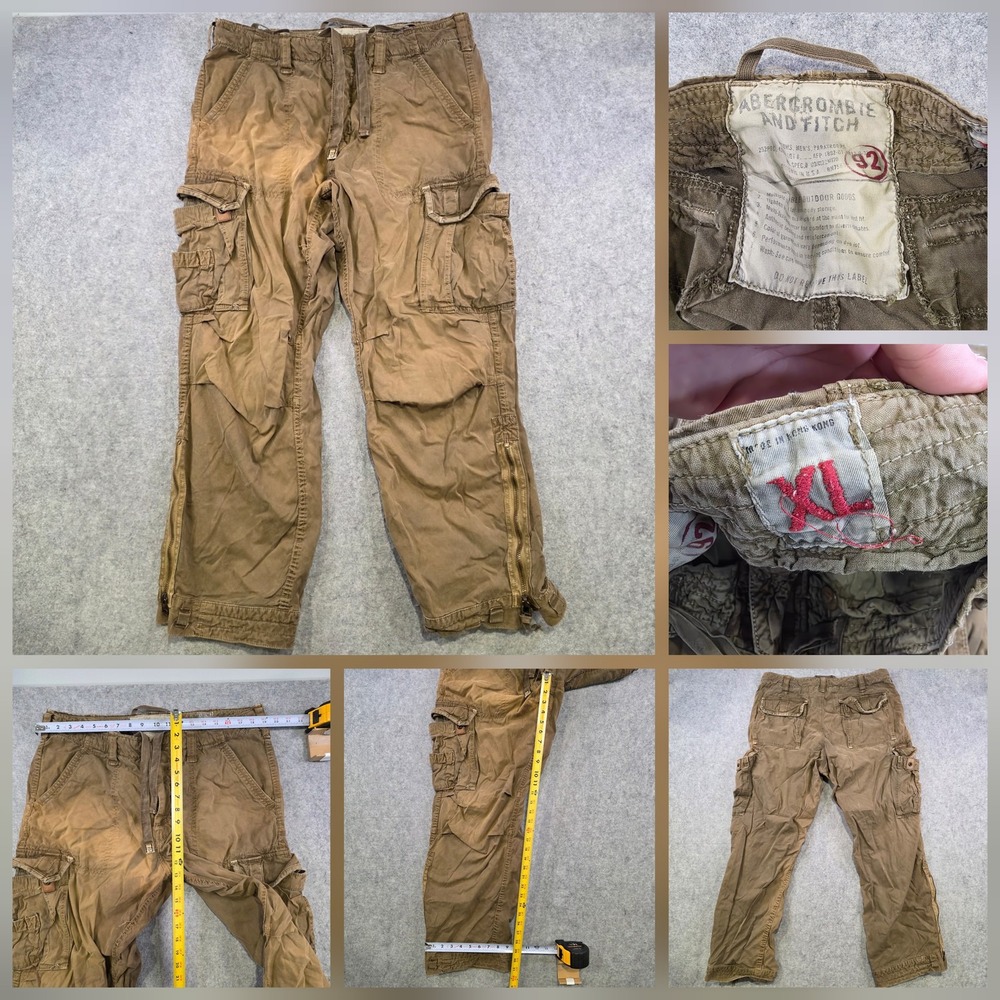 VTG Y2K Abercrombie & Fitch Paratrooper Cargo Pants Mens XL Brown Canvas Utility